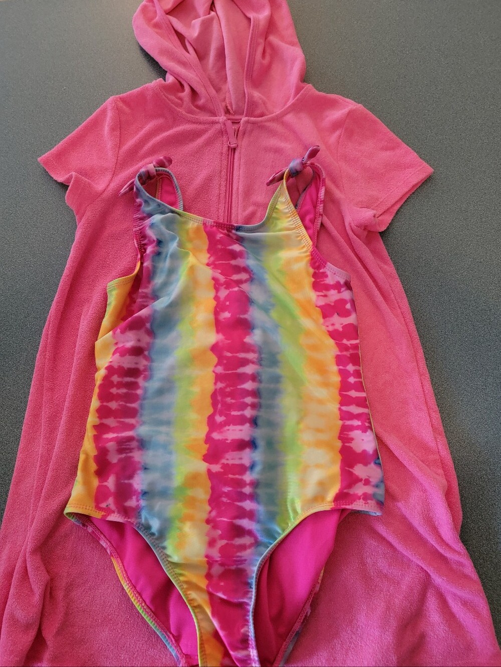 SO Tie Dye One Piece Swimsuit + Wonder Nation Pink Hooded Cover Up Size 10/12